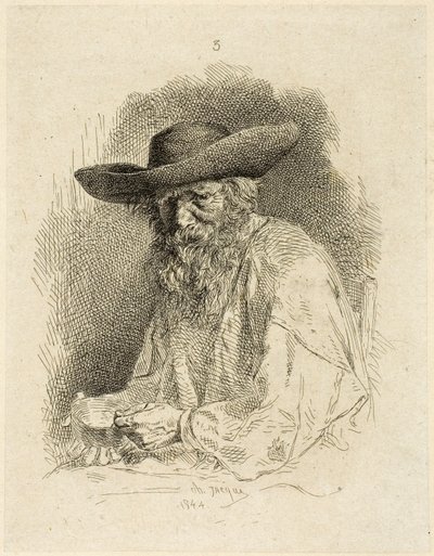 Gammal man med rörplåt av Charles Emile Jacque