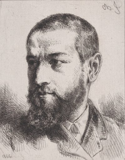 Porträtt av J.J. Guiffrey, 1866. av Charles Emile Jacque