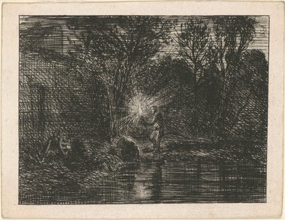 Flodstrand på natten av Charles Emile Jacque