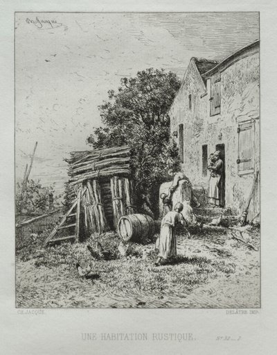 Rustikt hus. av Charles Emile Jacque