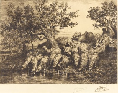 Får vid vattningsplatsen av Charles Emile Jacque
