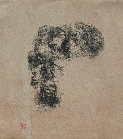 Studie av huvuden. av Charles Emile Jacque