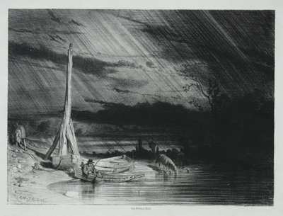 Fiskaren, regnväder, 1847. av Charles Emile Jacque