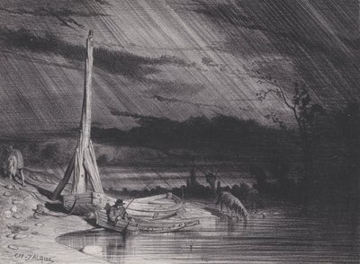Fiskaren, regnigt väder, ca. 1853. av Charles Emile Jacque