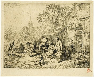 Ninepin-spelarna av Charles Emile Jacque