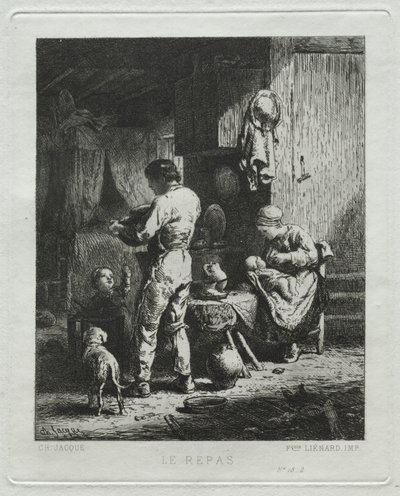 The Repast. av Charles Emile Jacque