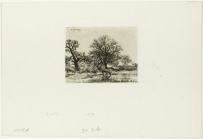 Träd och kor nära en damm av Charles Emile Jacque
