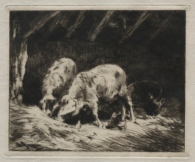 Två Porcs. av Charles Emile Jacque