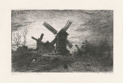 Två väderkvarnar på Montmartre av Charles Emile Jacque