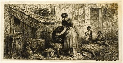 Kvinna tvättkrukor, med barn av Charles Emile Jacque
