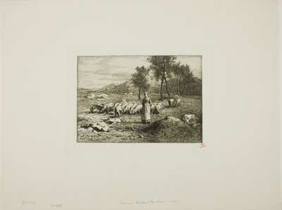 Kvinna som vakar över en flock grisar av Charles Emile Jacque
