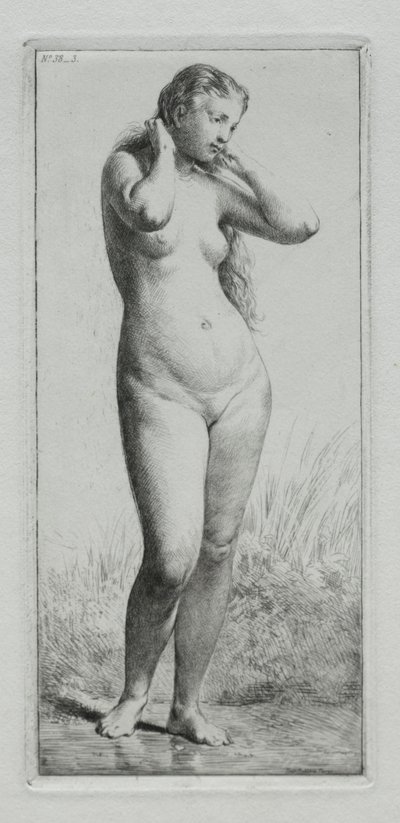 Ung kvinna som badar. av Charles Emile Jacque