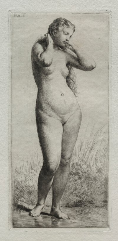 Ung kvinna som badar. av Charles Emile Jacque