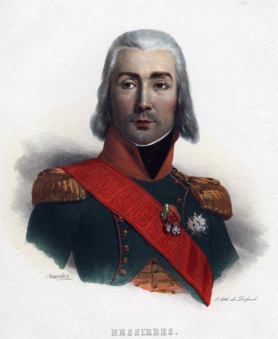 Porträtt av Jean Baptiste (Jean-Baptiste) Bessieres (1768-1813), marskalk av Frankrike - Mauraisse, Charles Emile (1799-1852) - 1835 - Litografi, akvarell - 32x24 - Privat samling av Charles Emile Mauraisse