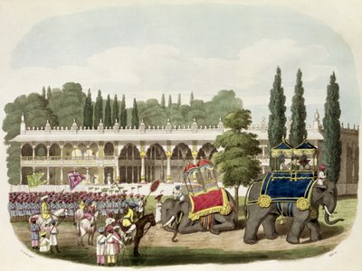 Palatset i Tippoo Sahib (1749-99) graverat av Thomas Hall för "orientaliska teckningar", pub. 1806 (akvatint) av Charles Emilius Gold