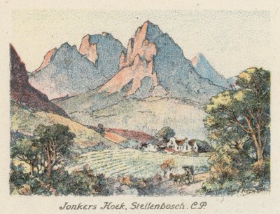 Sydafrika: Jonkers Hoek: Jonkers Hoek, Stellenbosch, CP (färglitografi) av Charles Ernest Peers