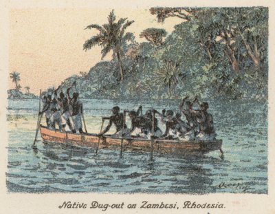 Sydafrika: Infödingarnas grävskopa vid Zambesi, Rhodesia (färglitografi) av Charles Ernest Peers