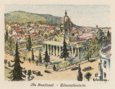 Sydafrika: The Raadzaal, Bloemfontein (färglitografi) av Charles Ernest Peers
