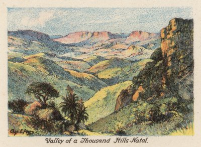 Sydafrika: Valley of a Thousand Hills, Natal (färglitografi) av Charles Ernest Peers