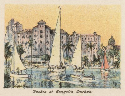 Sydafrika: Yachter vid Congella, Durban (färglitografi) av Charles Ernest Peers