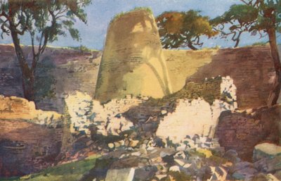 Det koniska tornet, Great Zimbabwe Ruins (färglitografi) av Charles Ernest Peers
