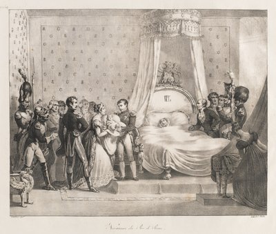 Födelse av kungen av Rom, tidigt 1800-tal (litho) av Charles Etienne Pierre Motte