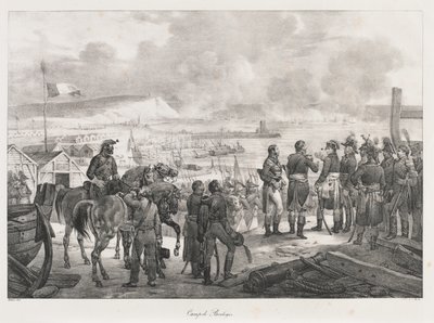 Läger vid Boulogne, tidigt 1800-tal (litho) av Charles Etienne Pierre Motte