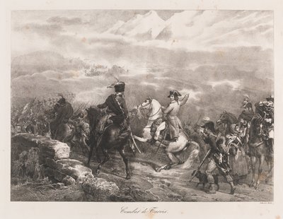 Fight of Tarvis, tidigt 1800-tal (litho) av Charles Etienne Pierre Motte