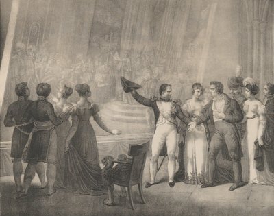 Napoleon och Josephine på besök i Davids studio, 4 januari 1808, ca. 1820-30. av Charles Etienne Pierre Motte