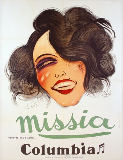 Columbia Records-affisch som annonserar den franska chanteuse, Missia, c.1935 av Charles Felix Gir