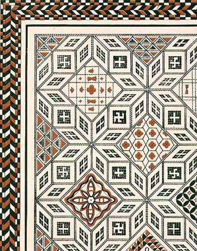 Design av en mosaikbeläggning upptäckt i Nimes, troligen 2:a eller 3:e århundradet, pub. av Day & Son (litho) av Charles Felix Marie (after) Texier