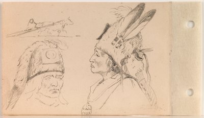 Studier av Palaneapape (Struck-by-Ree eller Struck-by-Arikara) och en hund Travois (blad 21 verso) av Charles Ferdinand Wimar