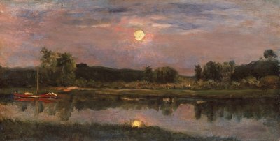 A Moonlit River Landscape, ca 1855 (olja ombord) av Charles Francois Daubigny