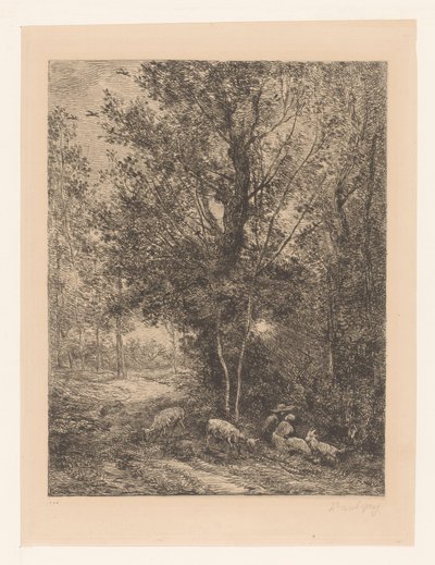 Skog med rastande getherdar Le berger et la bergere av Charles Francois Daubigny