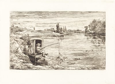 Cabin Boy Fishing (Le Mousse a la peche) av Charles Francois Daubigny