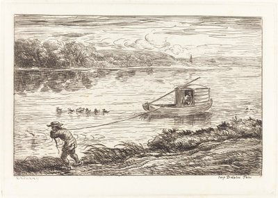 Kabinpojke som drar i repet av Charles Francois Daubigny
