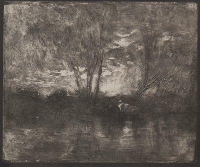 Cows at a Watering Place, originalavtryck 1862, tryckt 1921. av Charles Francois Daubigny