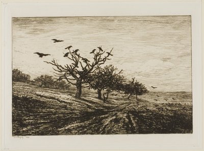 Kråkor i ett träd av Charles Francois Daubigny