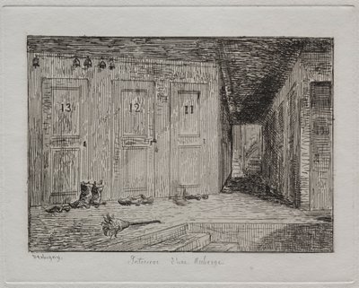 Interiör av ett värdshus, 1861. av Charles Francois Daubigny