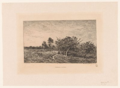 Landskap med äppelträd Pommiers och Auvers. (titel på objekt) av Charles Francois Daubigny