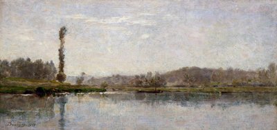 Morgon vid floden Oise, Auvers (olja på tavla) av Charles Francois Daubigny