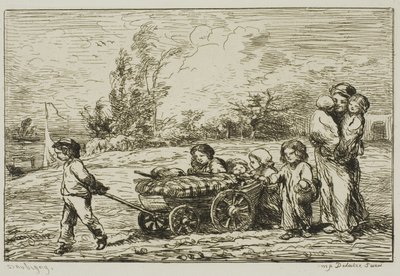Flytta in med vagnen (The Furnishings of the Boat) av Charles Francois Daubigny