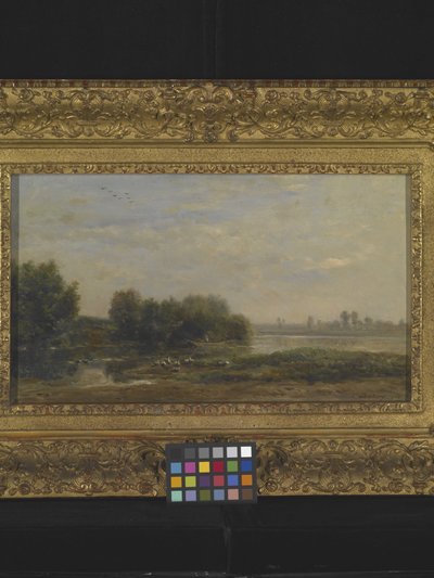 On The Oise (olja på trä) av Charles Francois Daubigny
