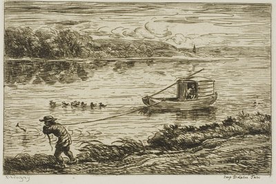 Skeppsgosse som drar i linan (drar i repet) av Charles Francois Daubigny