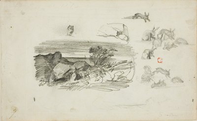Skisser: Klippiga omgivningar och kaniner av Charles Francois Daubigny