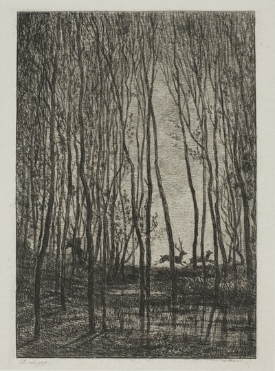 Hjortar i skogen av Charles Francois Daubigny