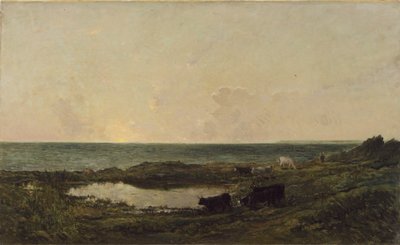 Solnedgång vid kusten nära Villerville av Charles Francois Daubigny