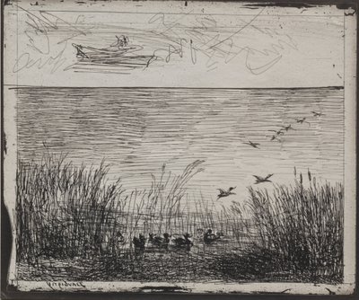 Träsk med ankor, originalavtryck 1862, tryckt 1921. av Charles Francois Daubigny