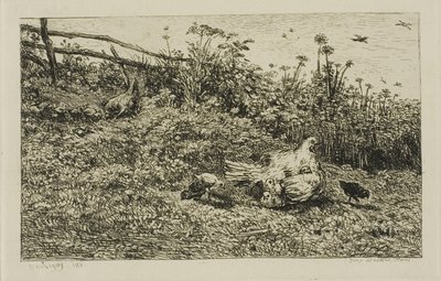Hönan och hennes kycklingar av Charles Francois Daubigny