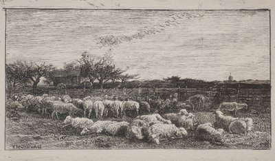 The Large Sheepfold, originalavtryck 1862, tryckt 1921. av Charles Francois Daubigny